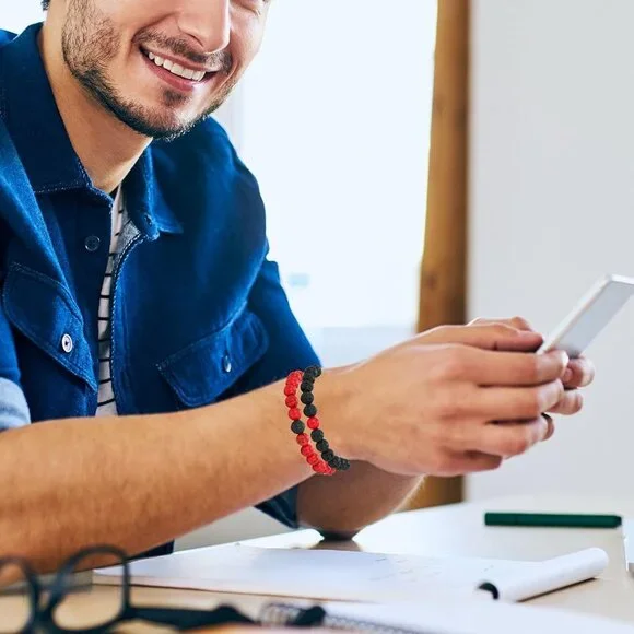 Mens Beaded Bracelets Couples Matching Bracelet Set Lava Rock Beads for Women St - Picture 4 of 6